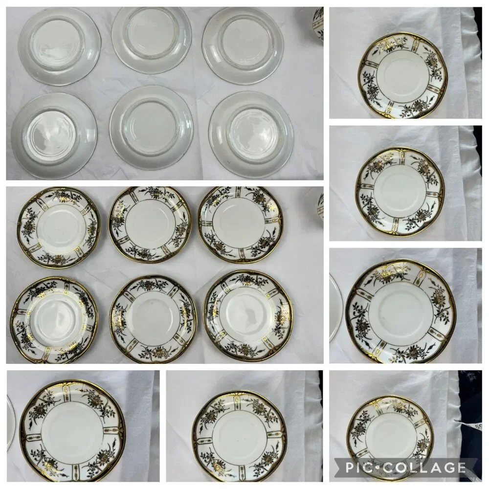 Antique Nippon Noritake Morimura Black Gold Porcelain Tea Service 13 Piece Set